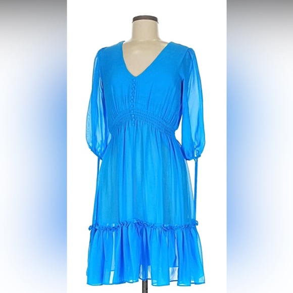 Taylor Blue Cocktail Midi Dress with Ruffle & Button Details Size 14 - Picture 1 of 12